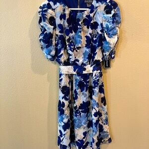 NWT Jessica Howard Women's Blouson Elbow Sleeve Printed Chiffon Dress, Size 8